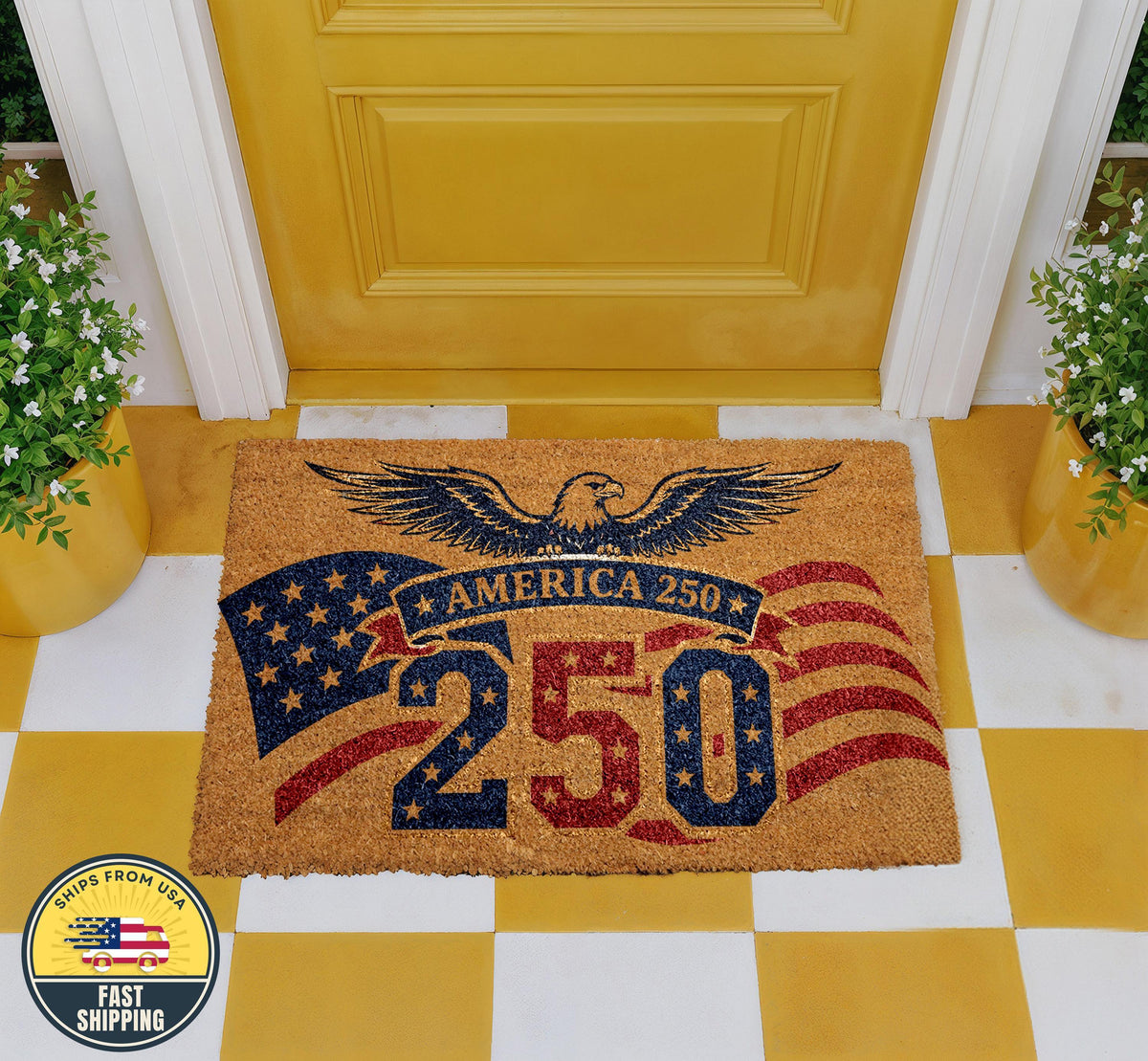 America 250 Welcome Mat, Patriotic Eagle Doormat, American Flag Porch Rug