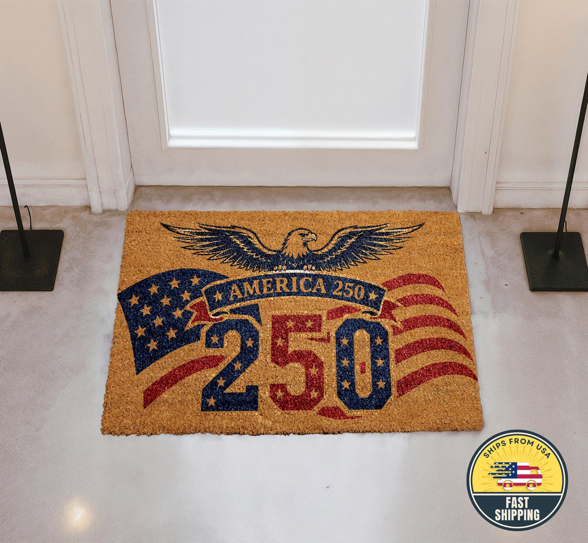 America 250 Welcome Mat, Patriotic Eagle Doormat, American Flag Porch Rug