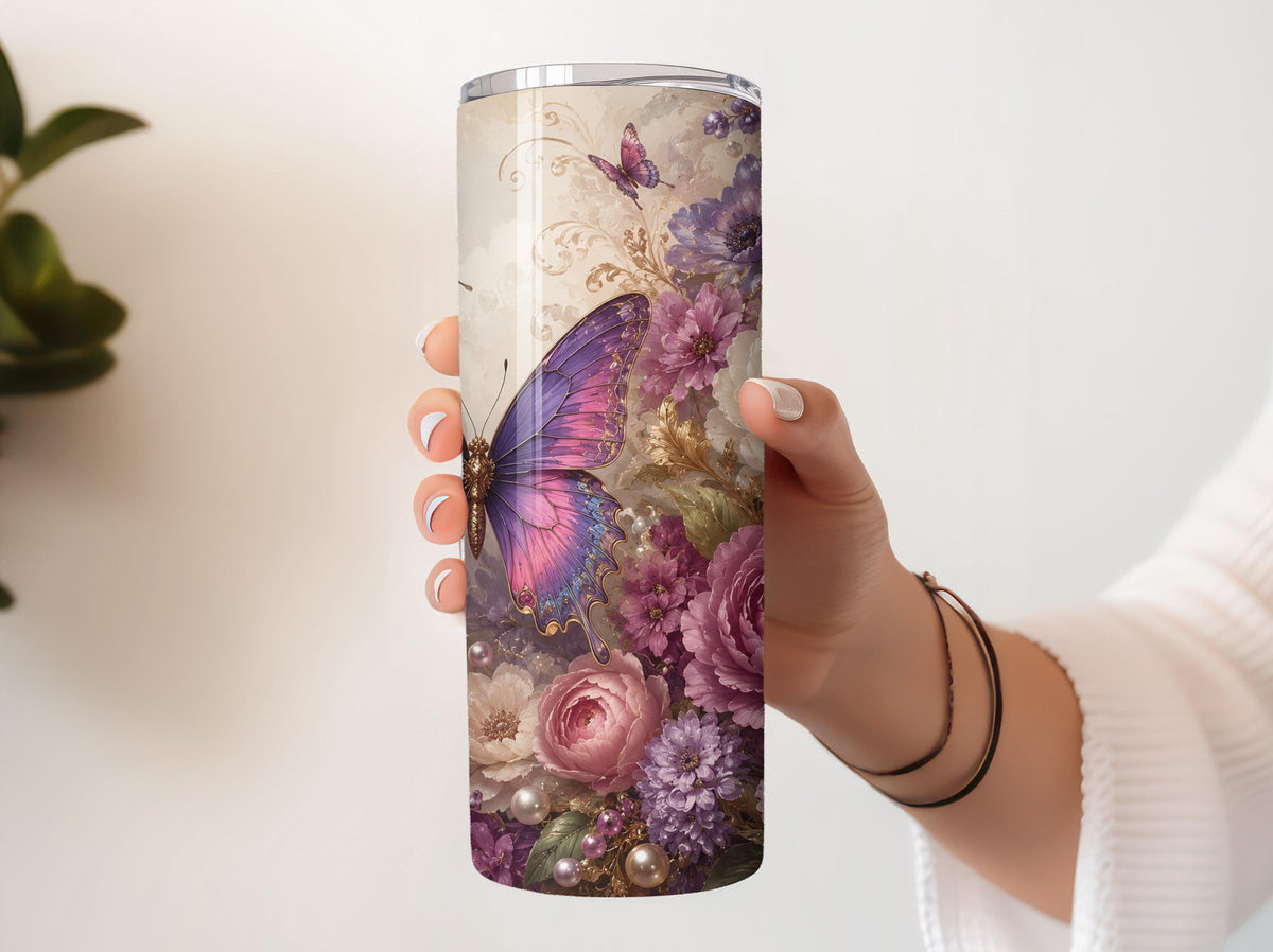 Aesthetic Floral Butterflies and Roses Insulated Travel Cup Tumbler