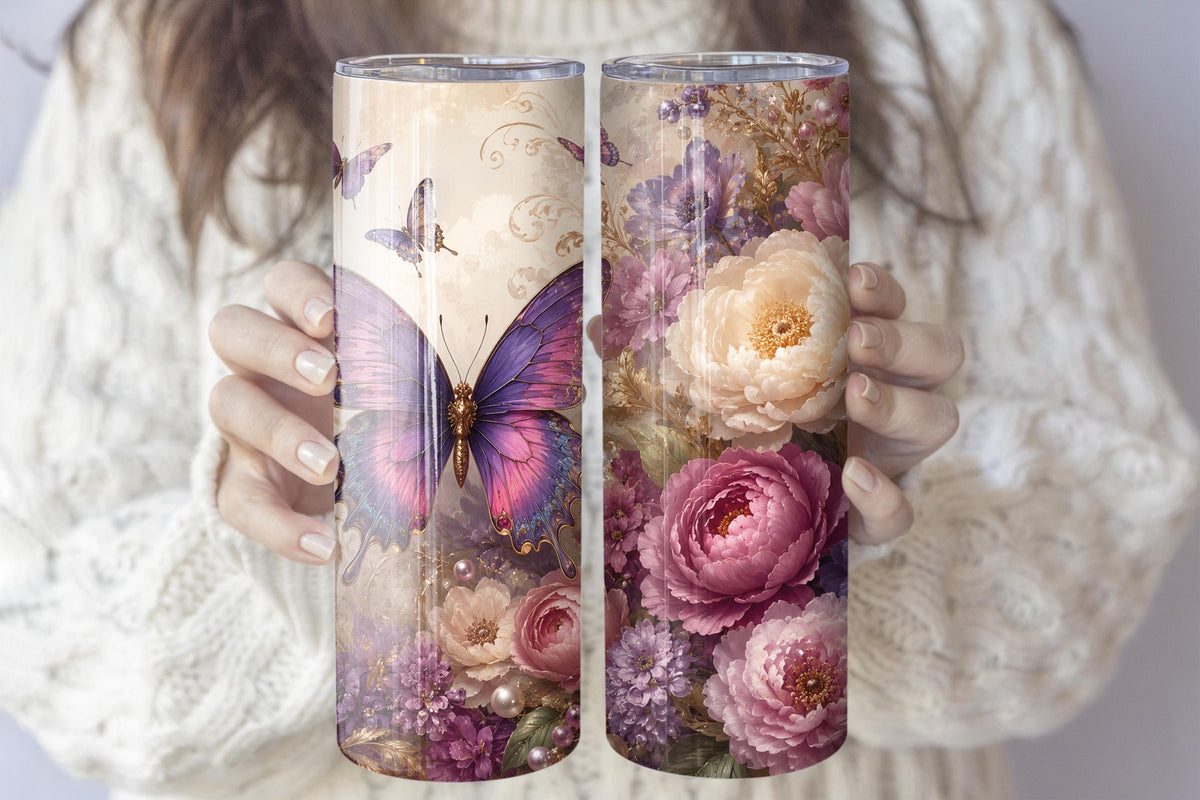 Aesthetic Floral Butterflies and Roses Insulated Travel Cup Tumbler