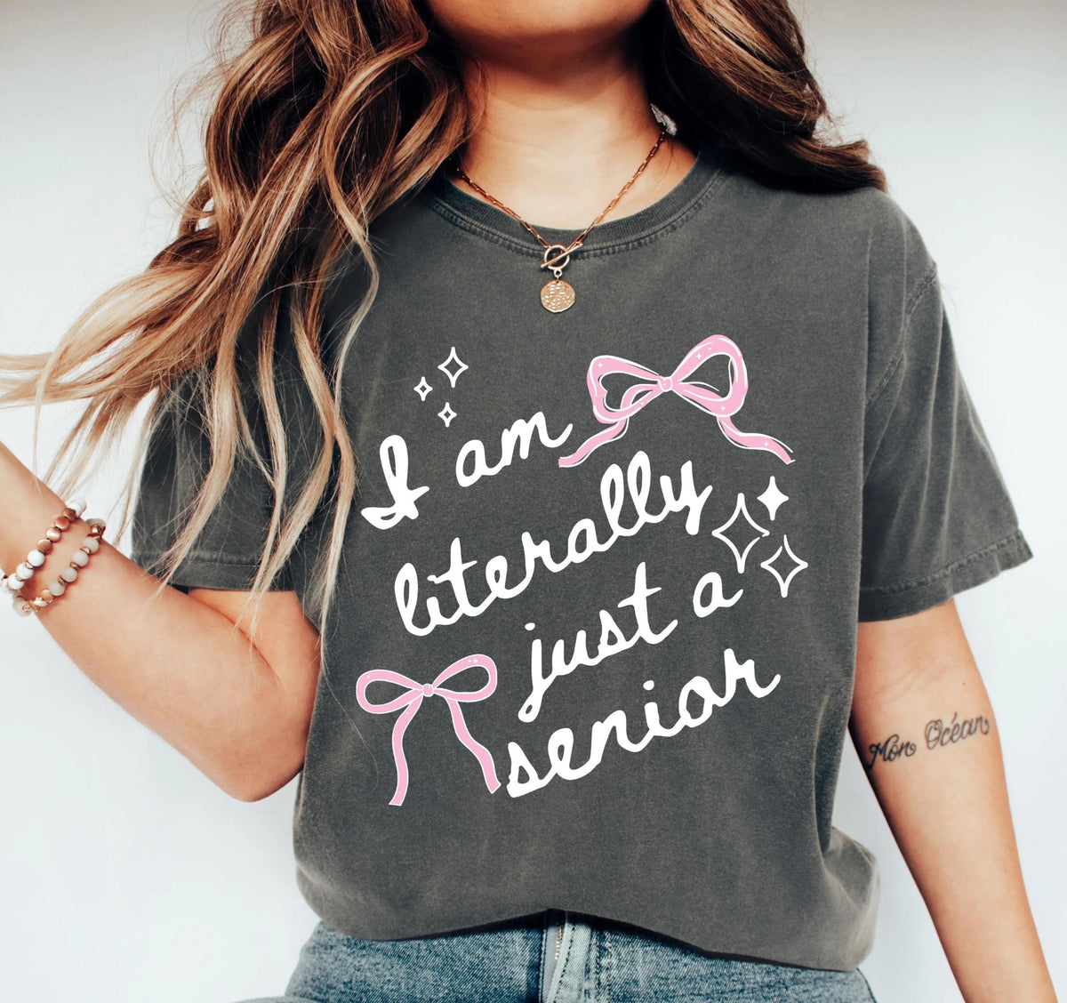 Comfort Colors® I'm Literally Just a Senior Shirt, Senior 2027 T-Shirt, Coquette Bow Graduation Gift