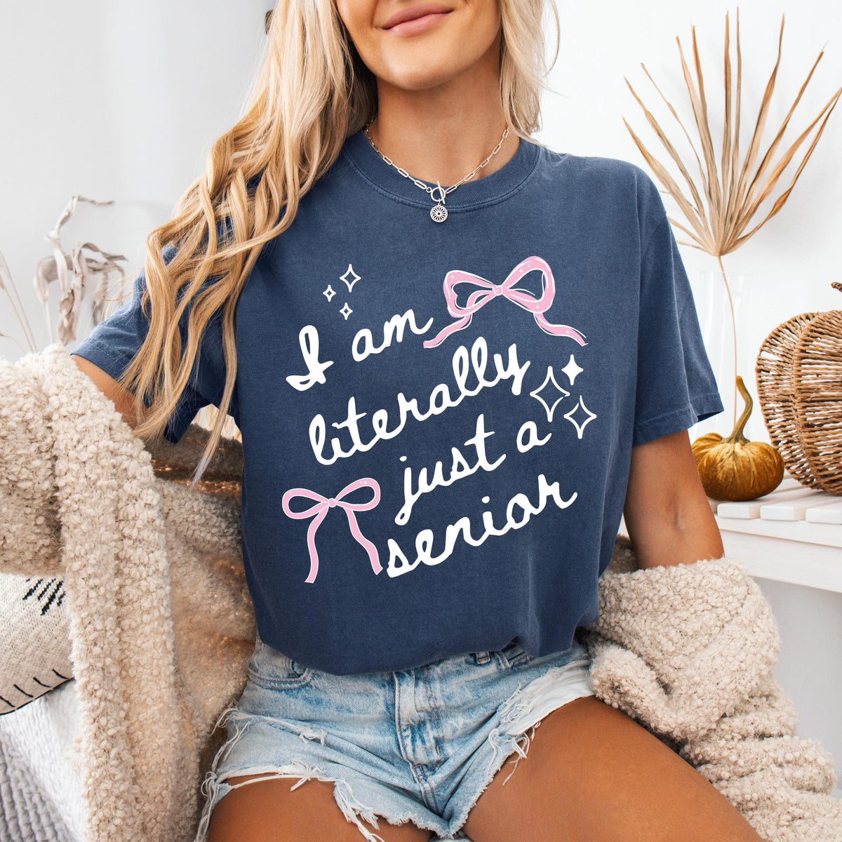 Comfort Colors® I'm Literally Just a Senior Shirt, Senior 2027 T-Shirt, Coquette Bow Graduation Gift