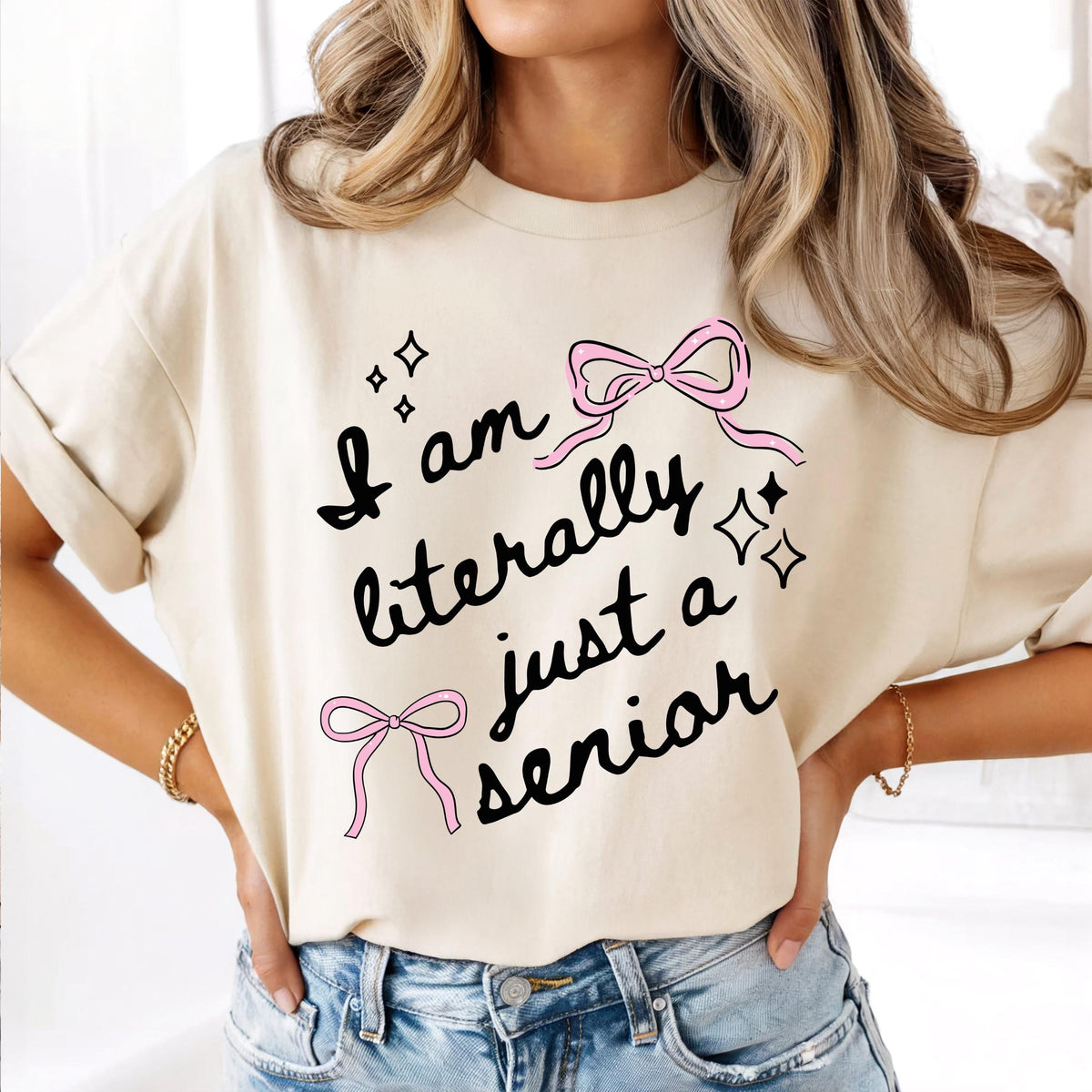 Comfort Colors® I'm Literally Just a Senior Shirt, Senior 2027 T-Shirt, Coquette Bow Graduation Gift