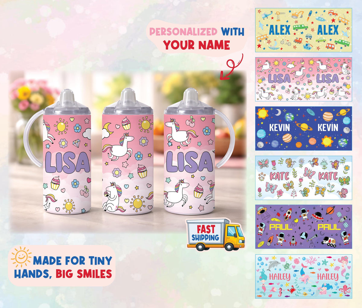 Personalized Kids Tumbler, Sippy Cup with Straw, Custom Name Drinkware