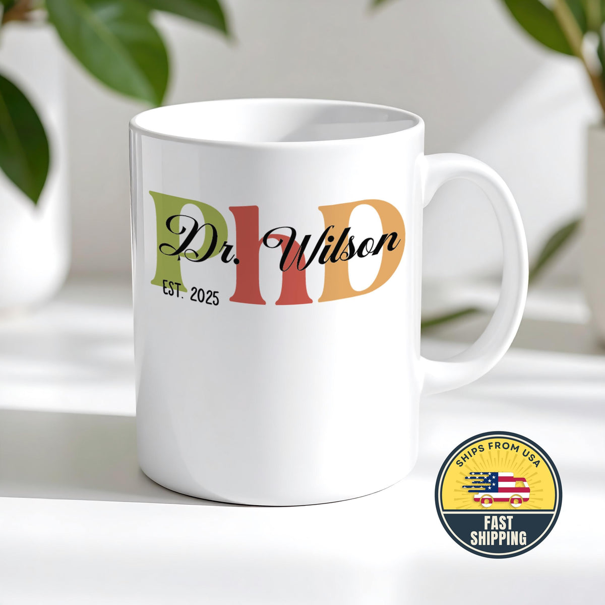 Personalized PhD Graduation Mug, Doctorate Degree Students Grad Gift, Custom Dr Name Coffee Cup