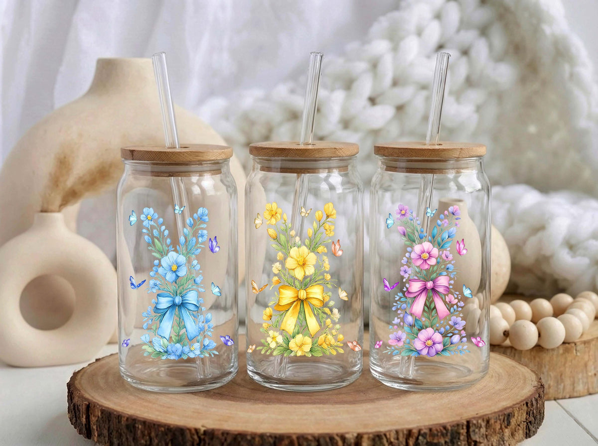Personalized Easter Bunny Can Glass, Custom Name Iced Coffee Cup, Spring Bunny Glass Tumbler
