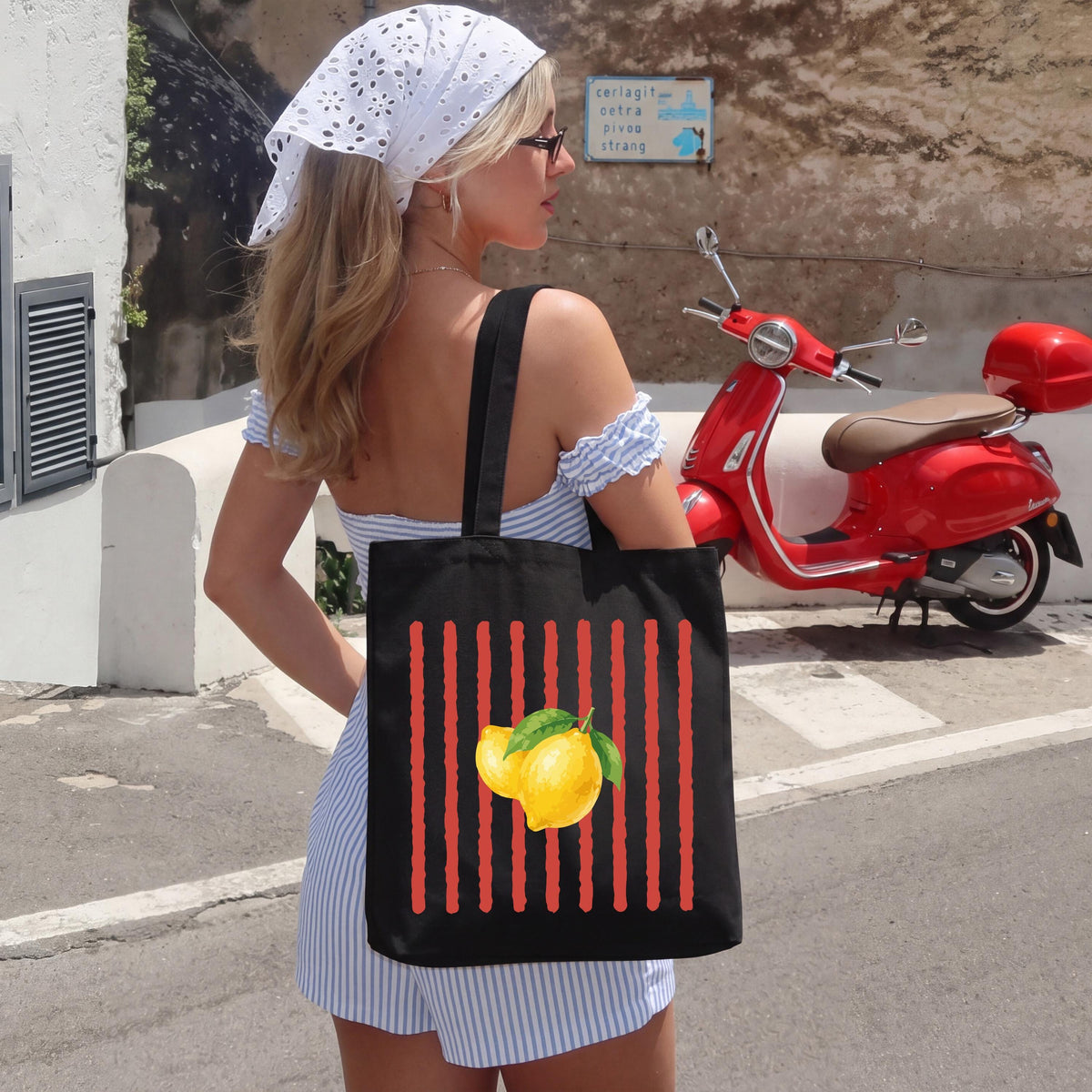 Striped Lemon or Grape Tote Bag