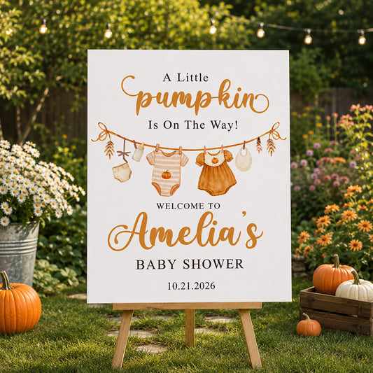 Little Pumpkin Baby Shower Welcome Sign, Fall Autumn Party Foam Board