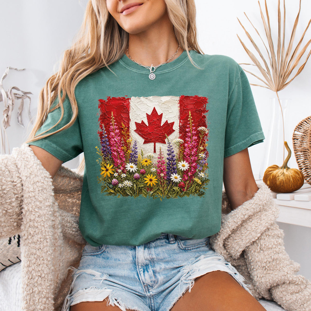 Comfort Colors® Floral Canada Day Shirt, Canada Flag Tee, Patriotic Canadian Women Gift