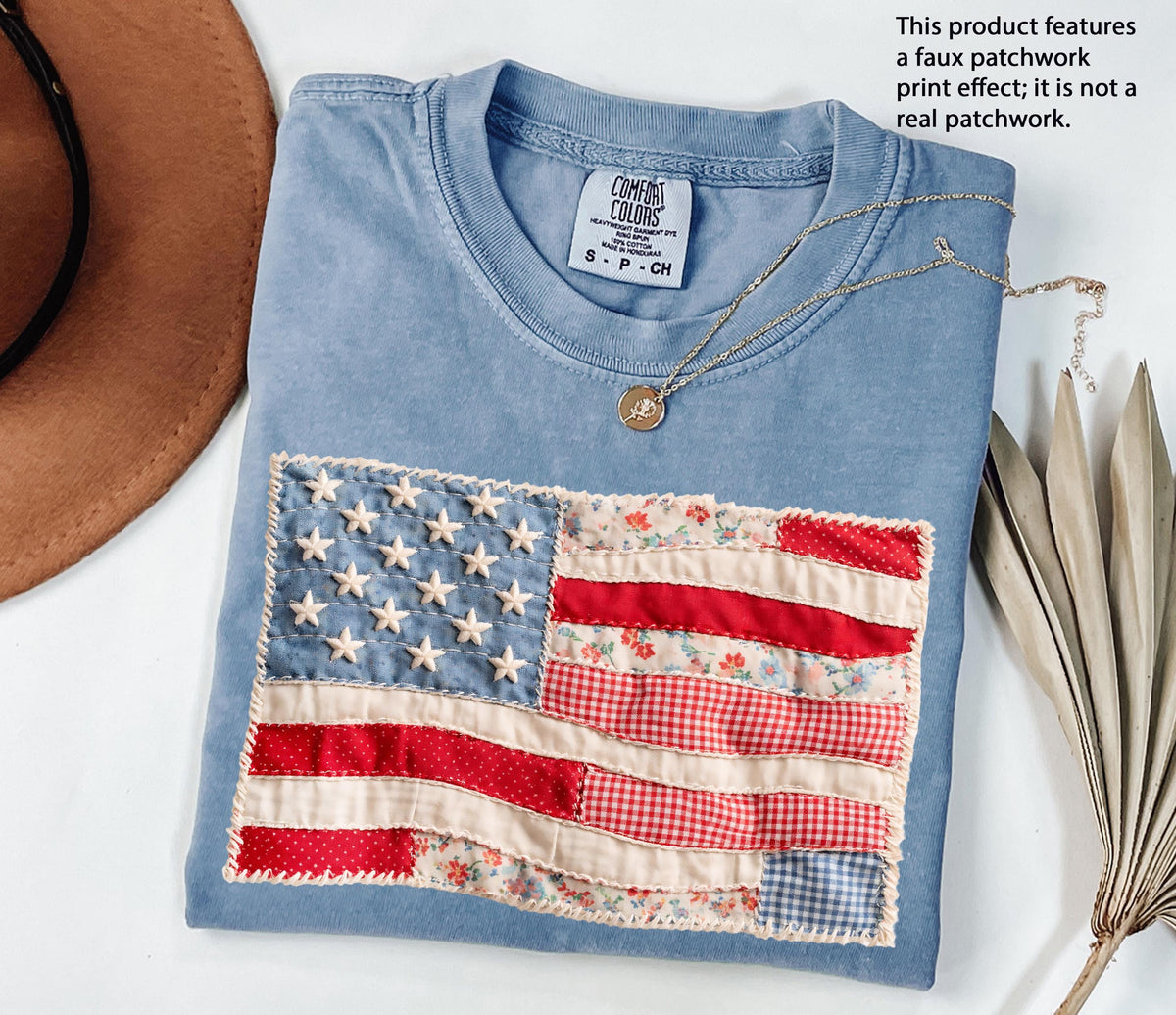 Faux Patchwork American Flag Graphic Shirt