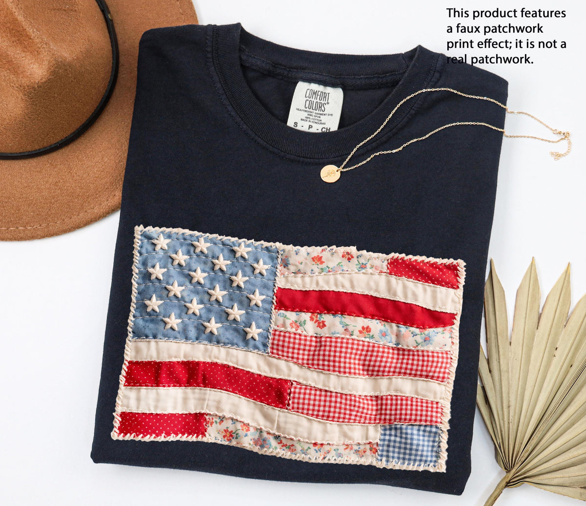 Faux Patchwork American Flag Graphic Shirt