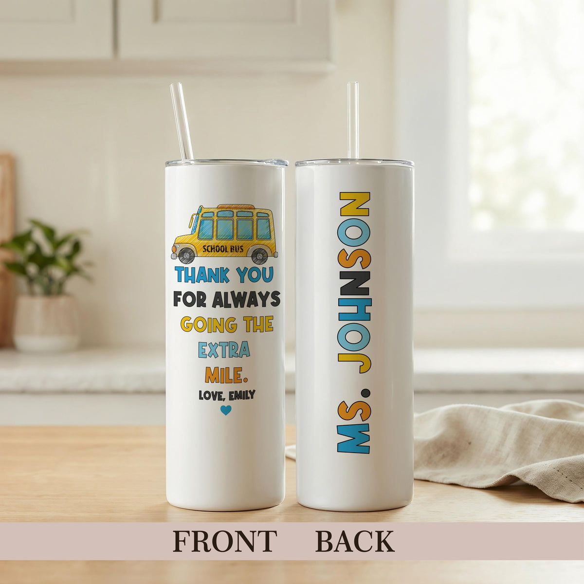 Custom School Bus Tumbler, Personalized Bus Driver Cup, Back to School Drinkware