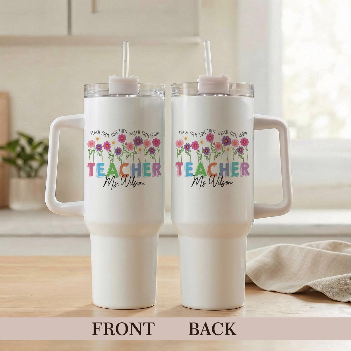 Custom Name Teacher Tumbler, Wildflower Teacher Cup, Teacher Appreciation Gift