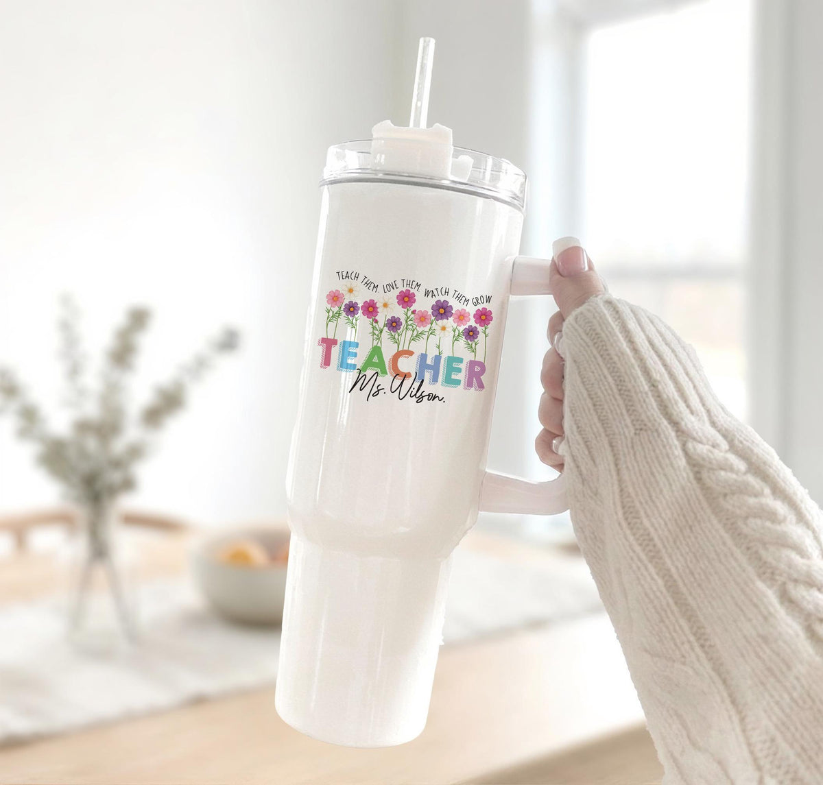 Custom Name Teacher Tumbler, Wildflower Teacher Cup, Teacher Appreciation Gift