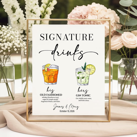 Custom Wedding Bar Sign – Acrylic Arch, UV Printed Cocktail Menu, Names, Date