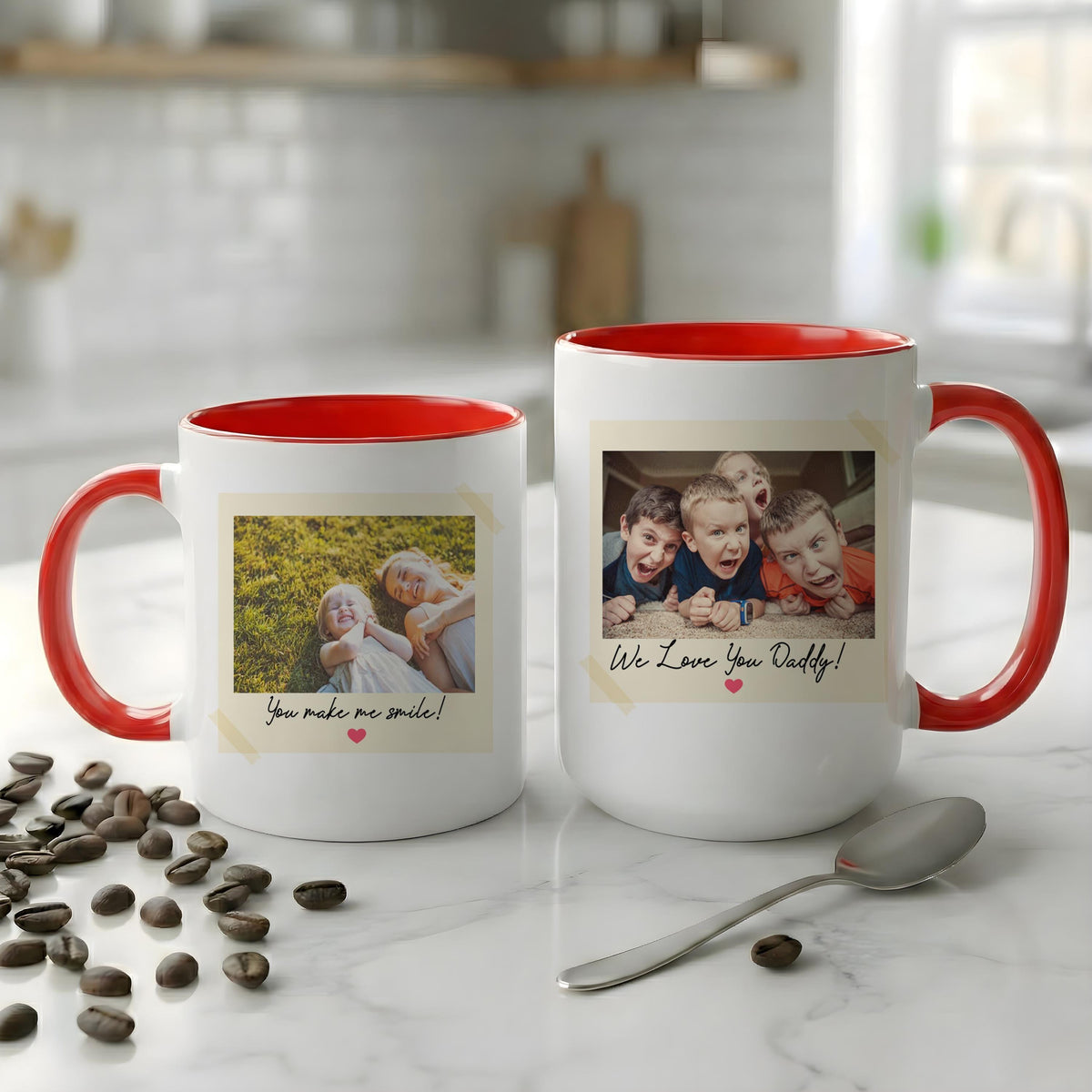 Personalized Vintage Photo Ceramic Mug, Custom Mom and Kids Picture Coffee Cup
