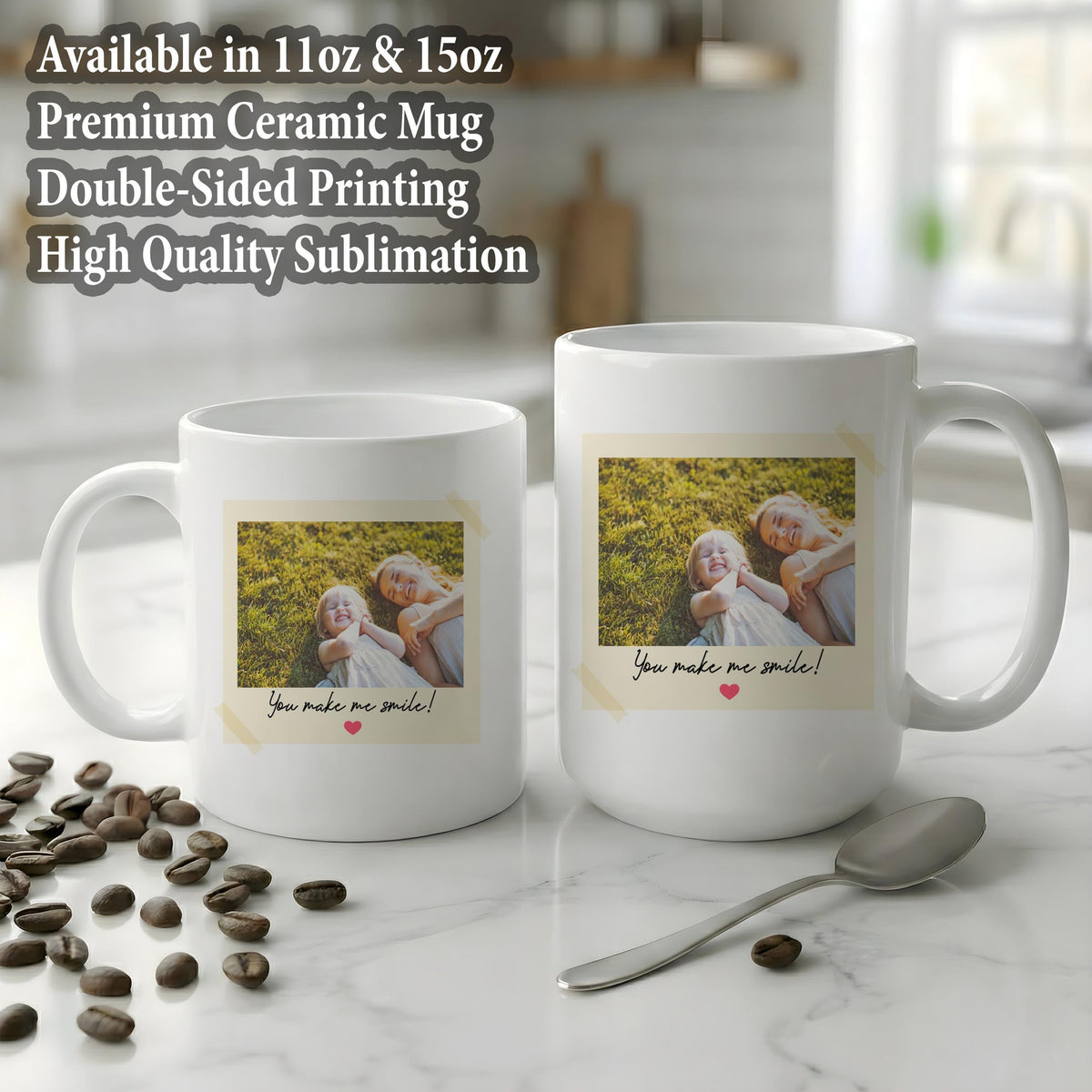Personalized Vintage Photo Ceramic Mug, Custom Mom and Kids Picture Coffee Cup