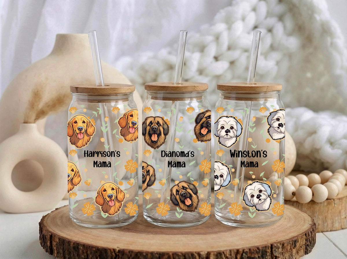 Custom Dog Breed Glass Tumbler, Personalized Pet Name Coffee Cup