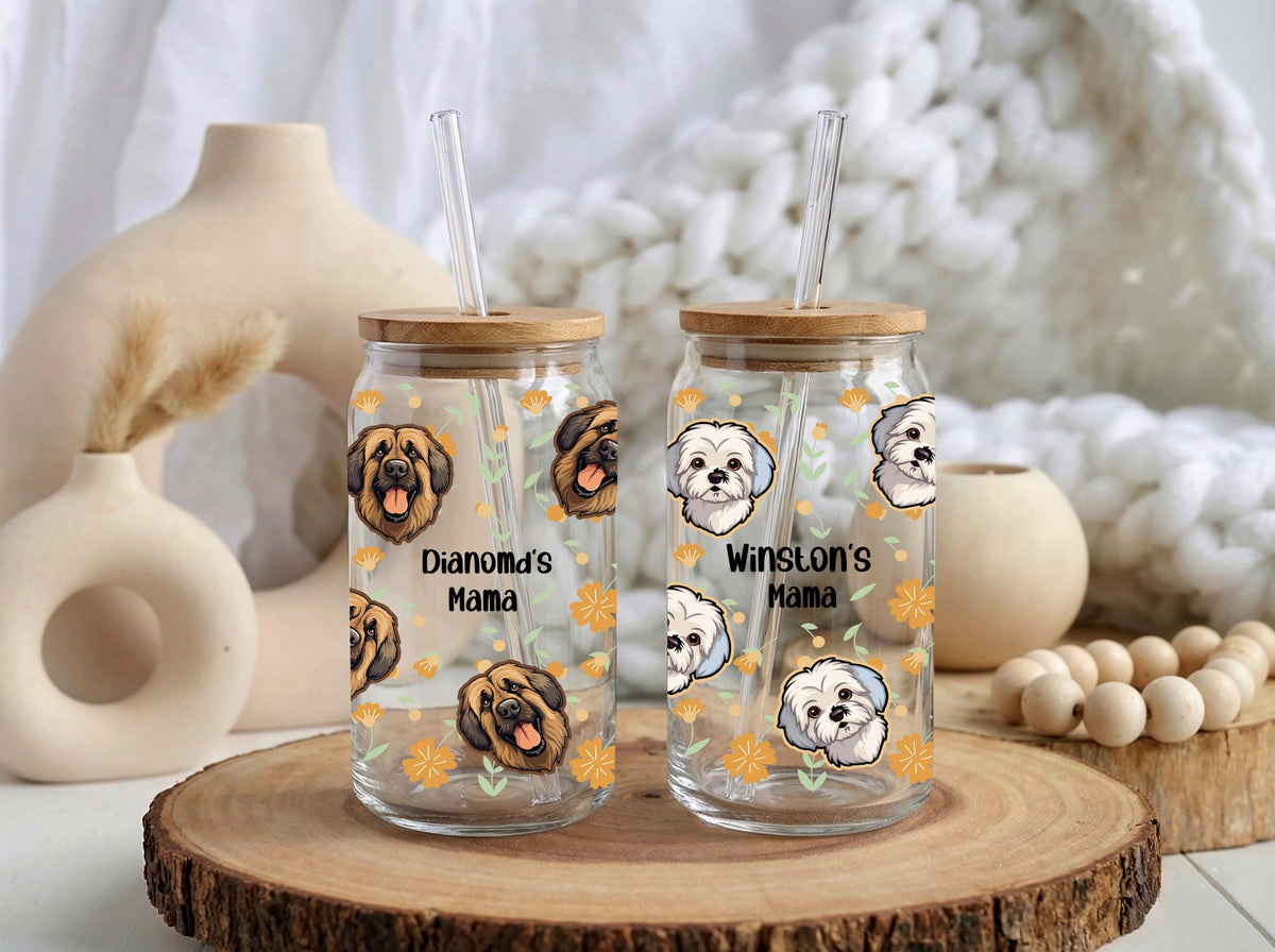 Custom Dog Breed Glass Tumbler, Personalized Pet Name Coffee Cup