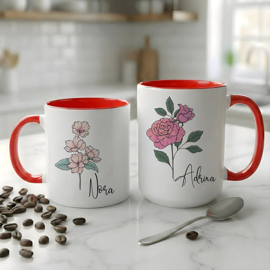 Personalized Flower Mug, Custom Name Coffee Cup, Birthday Girl Gift, Mother's Day Gift