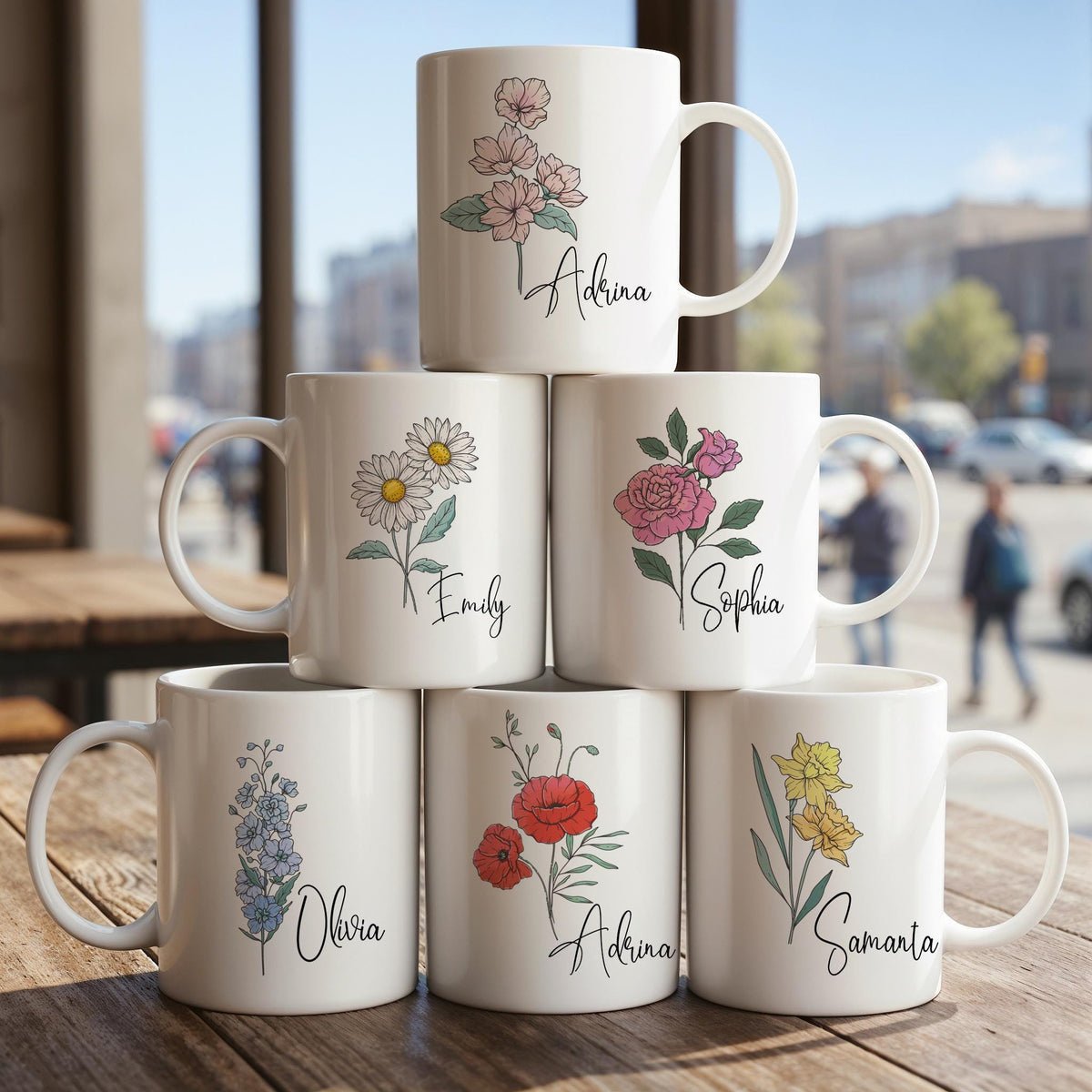 Personalized Flower Mug, Custom Name Coffee Cup, Birthday Girl Gift, Mother's Day Gift
