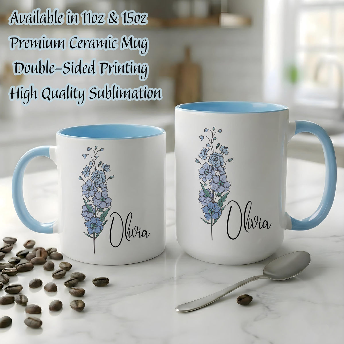 Personalized Flower Mug, Custom Name Coffee Cup, Birthday Girl Gift, Mother's Day Gift