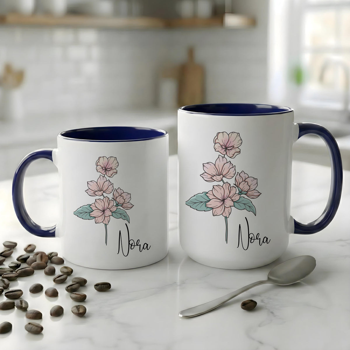 Personalized Flower Mug, Custom Name Coffee Cup, Birthday Girl Gift, Mother's Day Gift
