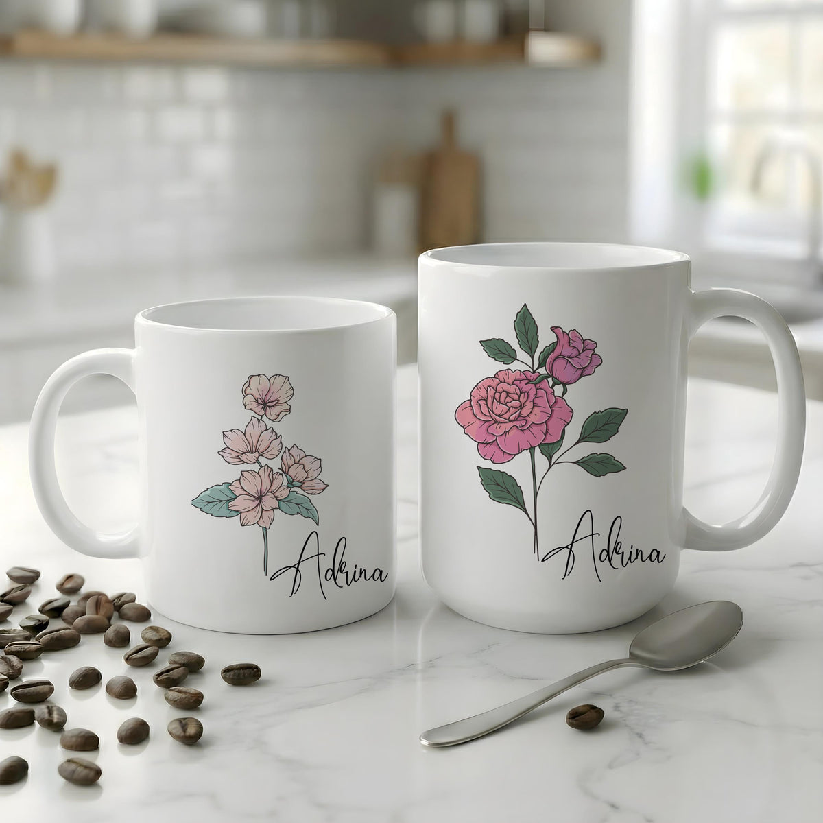 Personalized Flower Mug, Custom Name Coffee Cup, Birthday Girl Gift, Mother's Day Gift