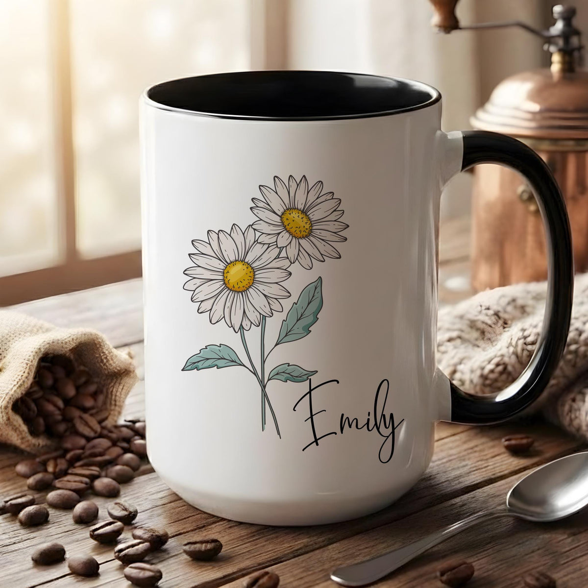 Personalized Flower Mug, Custom Name Coffee Cup, Birthday Girl Gift, Mother's Day Gift