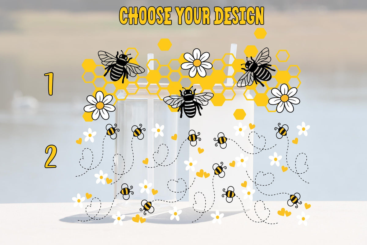 Personalized Honey Bee Glass Tumbler, Custom Name Bumble Bee Iced Coffee Cup (16oz)
