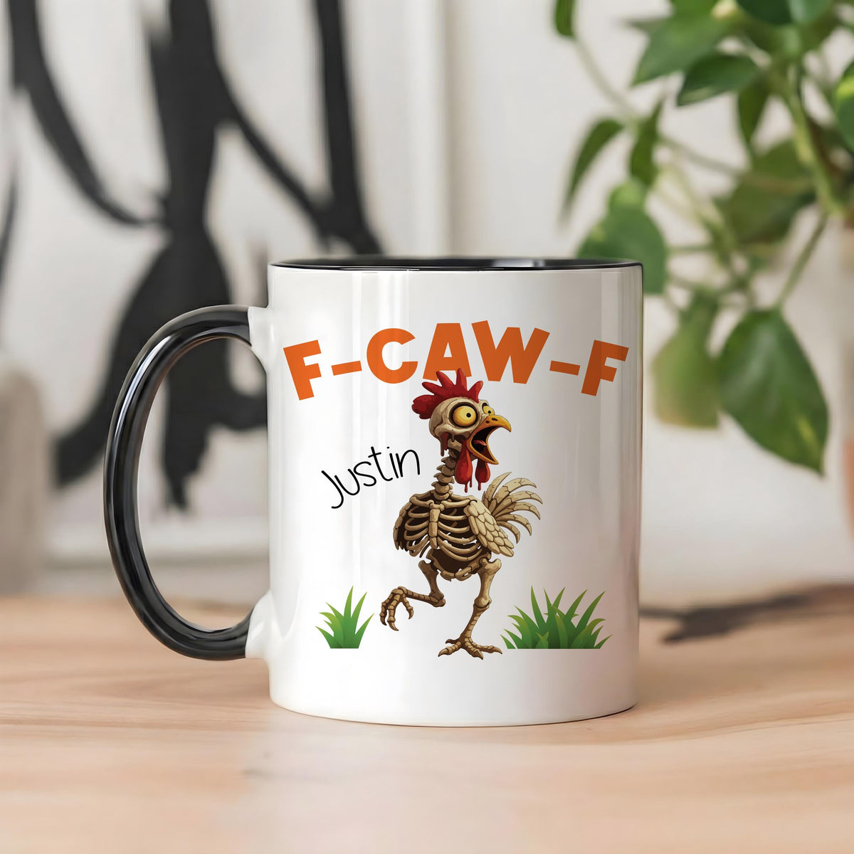 Funny Chicken Coffee Mug with Name, Personalized Rooster Cartoon Mug, F-CAW-F Farm Animal Gift