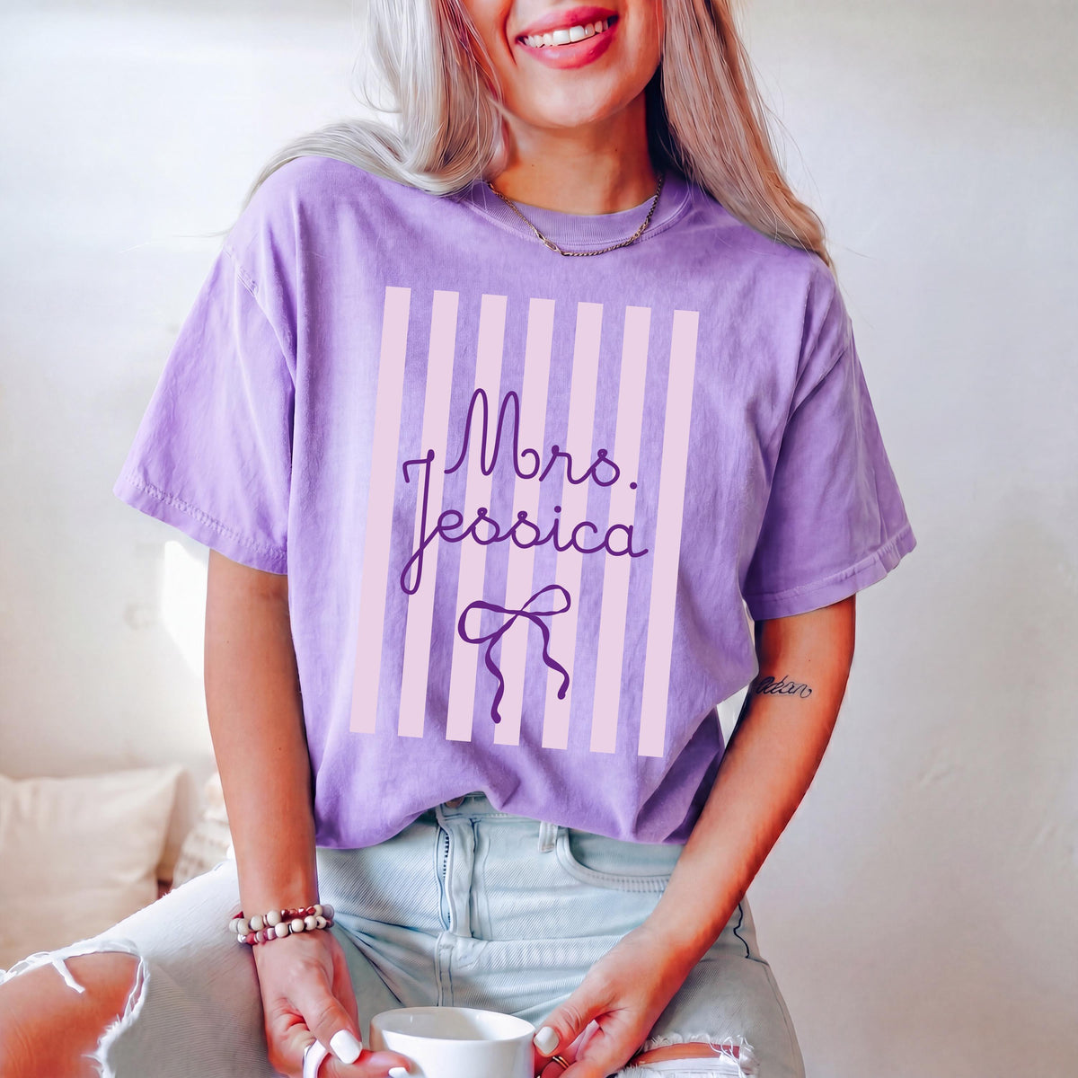 Comfort Colors® Personalized Teacher Bow Shirt, Back to School Matching Tee