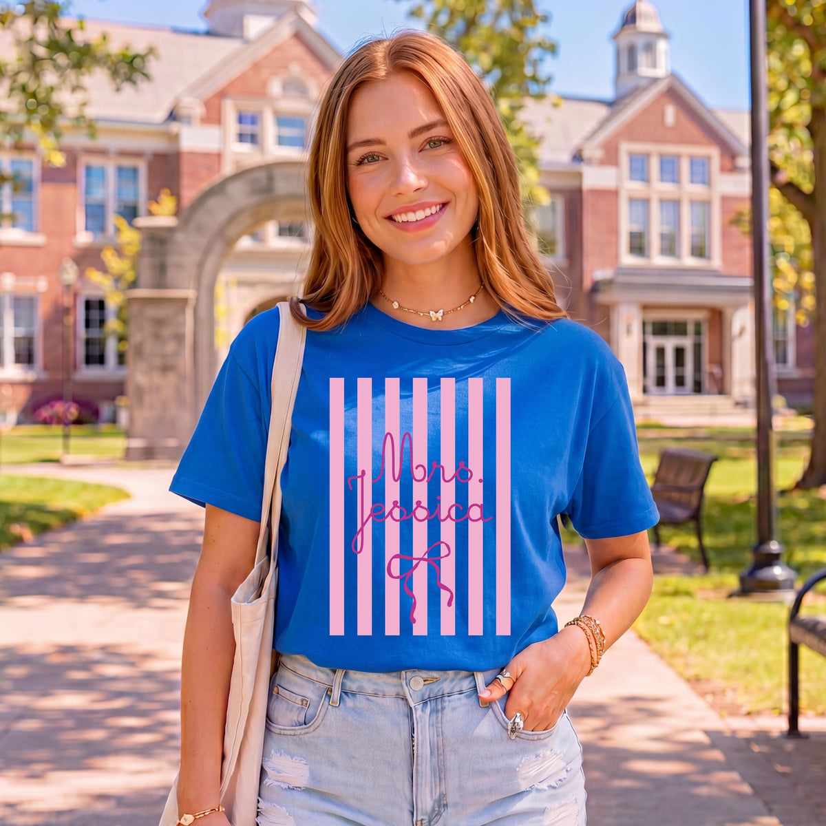 Comfort Colors® Personalized Teacher Bow Shirt, Back to School Matching Tee