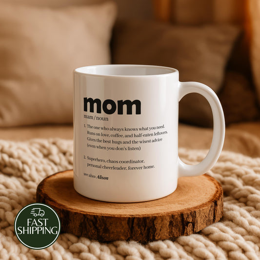 Personalized Mom Definition Ceramic Mug, Heartwarming Mom Quote Coffee Cup, Office Mug for Mom