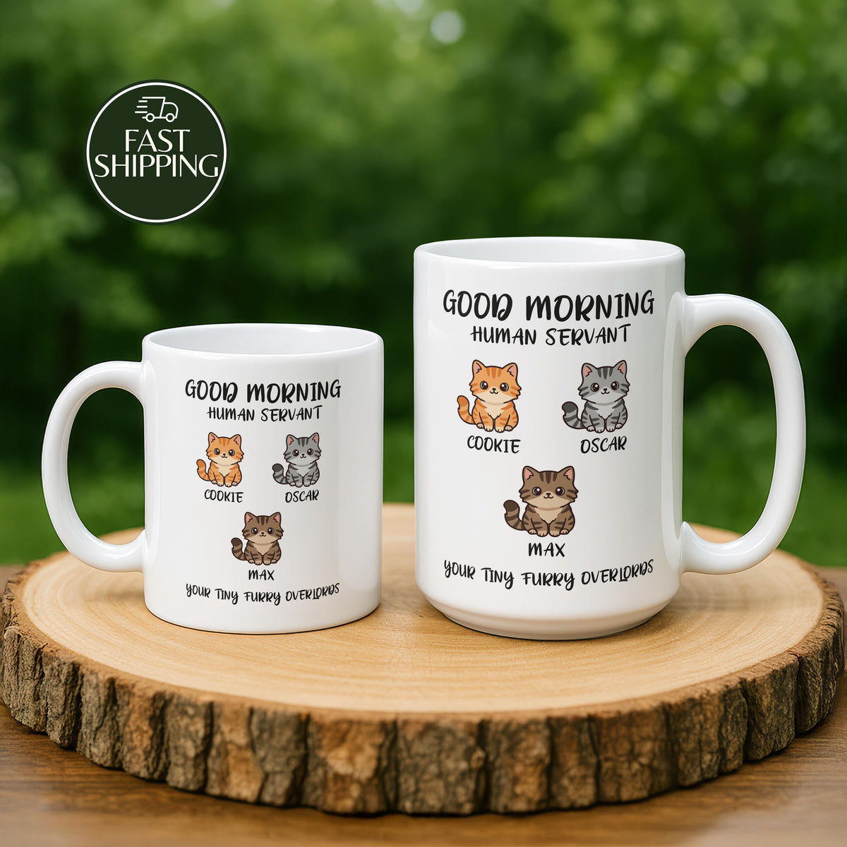 Personalized Good Morning Human Servant Mug, Custom Pet Name Coffee Cup