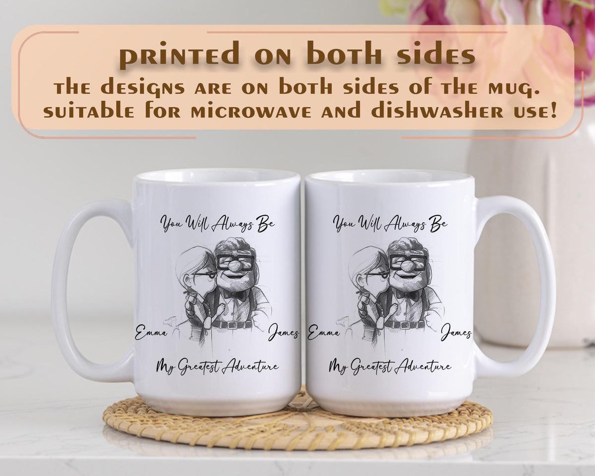Personalized Couple Coffee Mug, Romantic Adventure Theme Ceramic Cup, Anniversary Gift For Wife