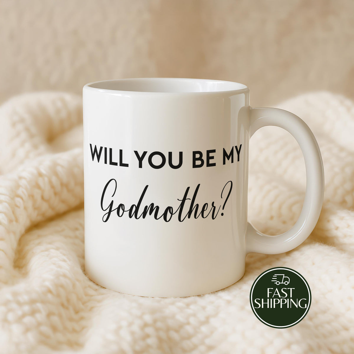 Custom Name Will You Be My Godmother Mug, Heartfelt Message Baptism Cup