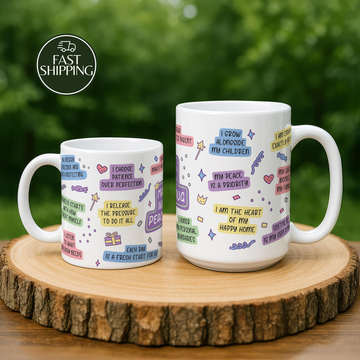 Colorful Mom's Inner Peace Mug, Mental Health Affirmations Coffee Cup