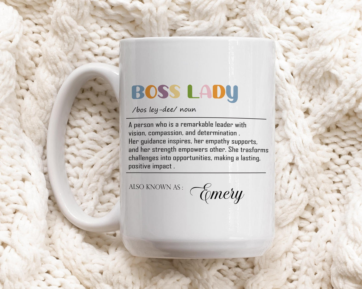 Personalized Boss Lady Noun Coffee Mug, Female Boss Ceramic Cup, Office Mug For Women