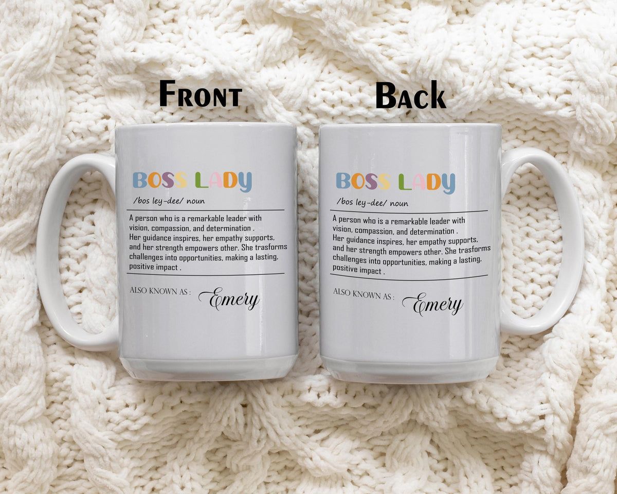 Personalized Boss Lady Noun Coffee Mug, Female Boss Ceramic Cup, Office Mug For Women