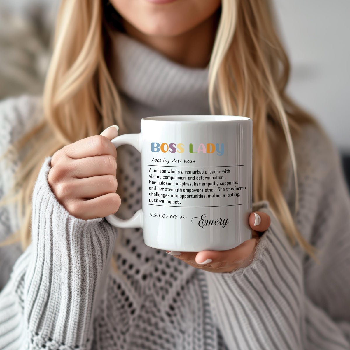 Personalized Boss Lady Noun Coffee Mug, Female Boss Ceramic Cup, Office Mug For Women