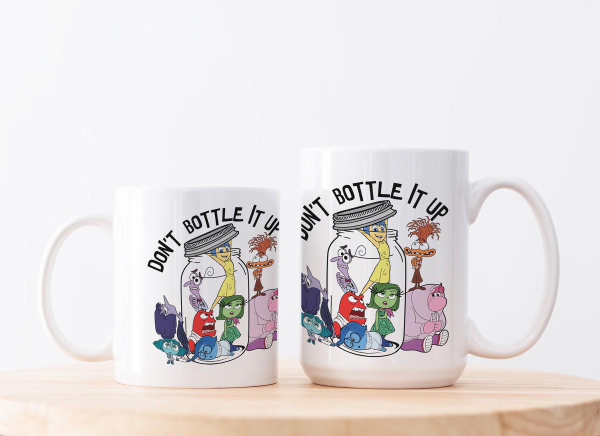 Don't Bottle It Up Funny Emotions Mug, Colorful Feelings Inspired Ceramic Mug