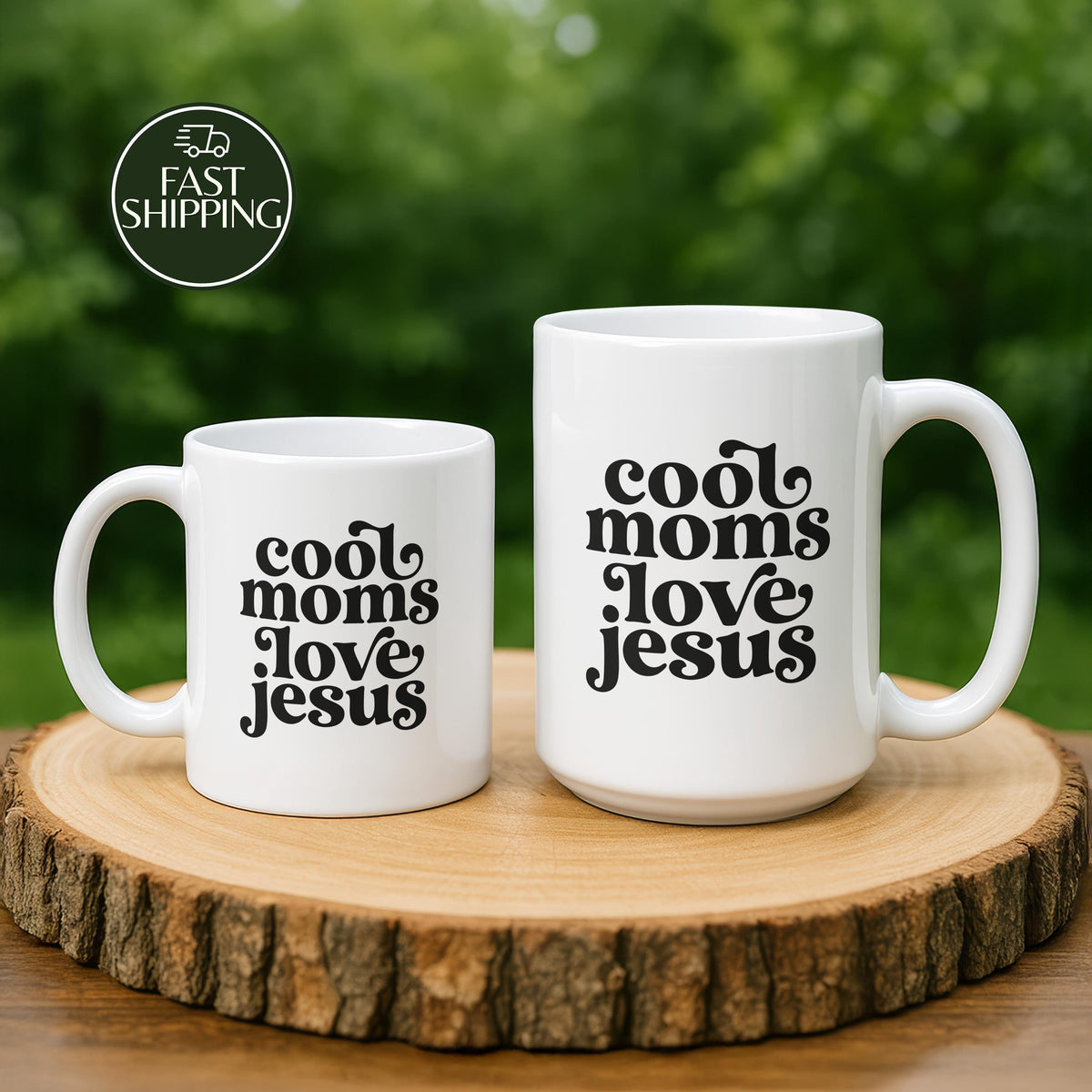 Cool Mom Loves Jesus Coffee Mug, Groovy Text Christian Ceramic Tea Cup, Religious Mother Gift
