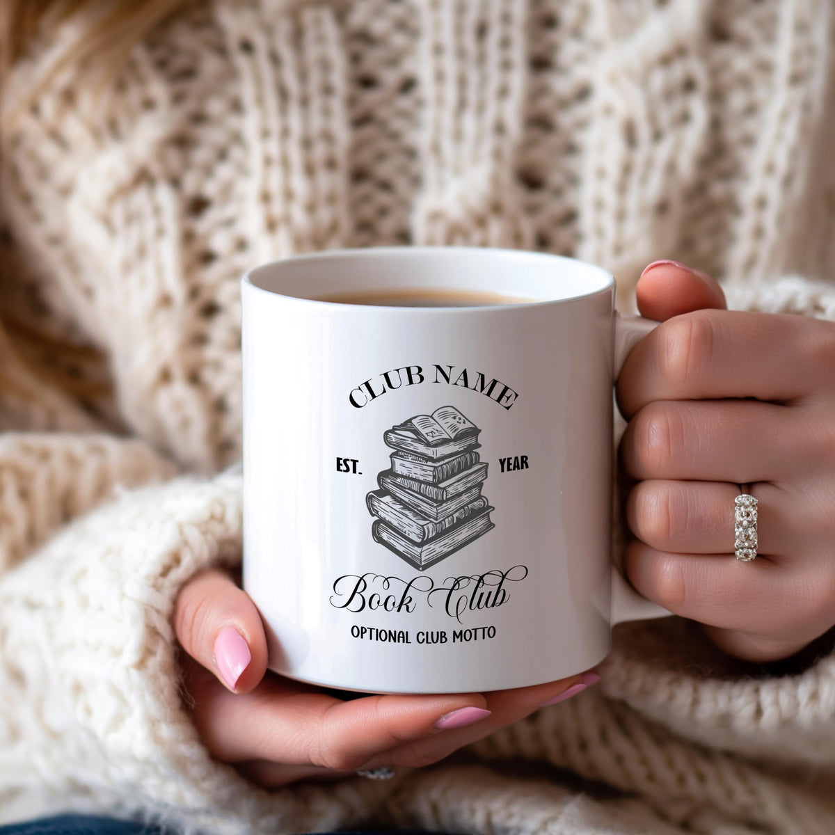 Personalized Book Club Coffee Mug, Custom Club Name & Date Bookish Ceramic Cup