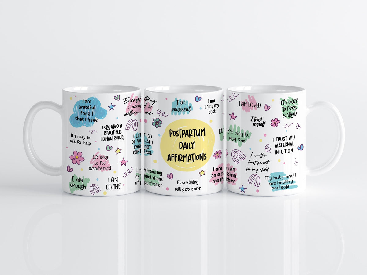 Postpartum Daily Affirmations Mug, New Mom Empowering Ceramic Cup