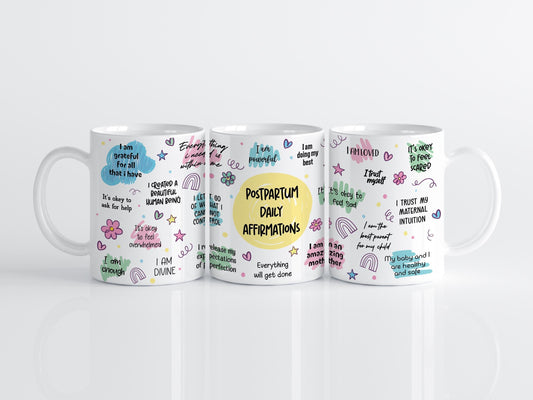 Postpartum Daily Affirmations Mug, New Mom Empowering Ceramic Cup