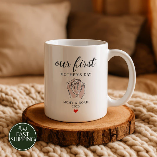 Personalized Our First Mother's Day Mug, Custom Name Coffee Mug For New Mom