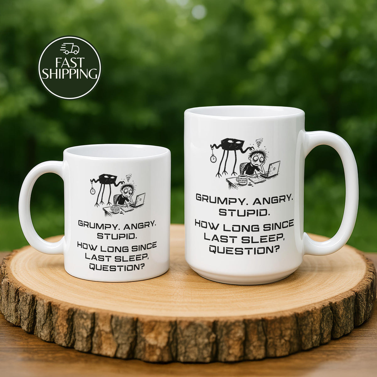Grumpy. Angry. Stupid. How Long Since Last Sleep? Question? Cup, Funny Office Worker Coffee Mug