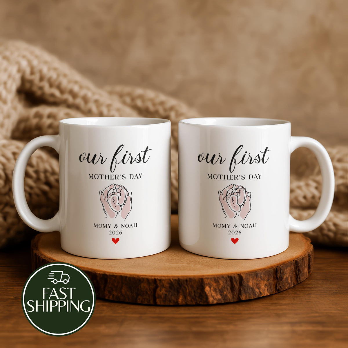 Personalized Our First Mother's Day Mug, Custom Name Coffee Mug For New Mom