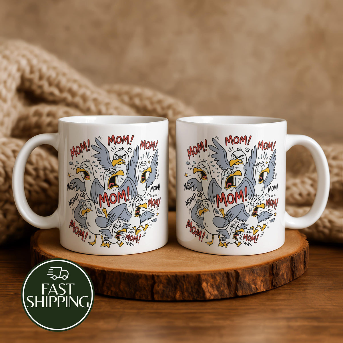 Funny Mom Ceramic Cup with Screaming Seagulls, Chaos Coordinator Mama Coffee Mug